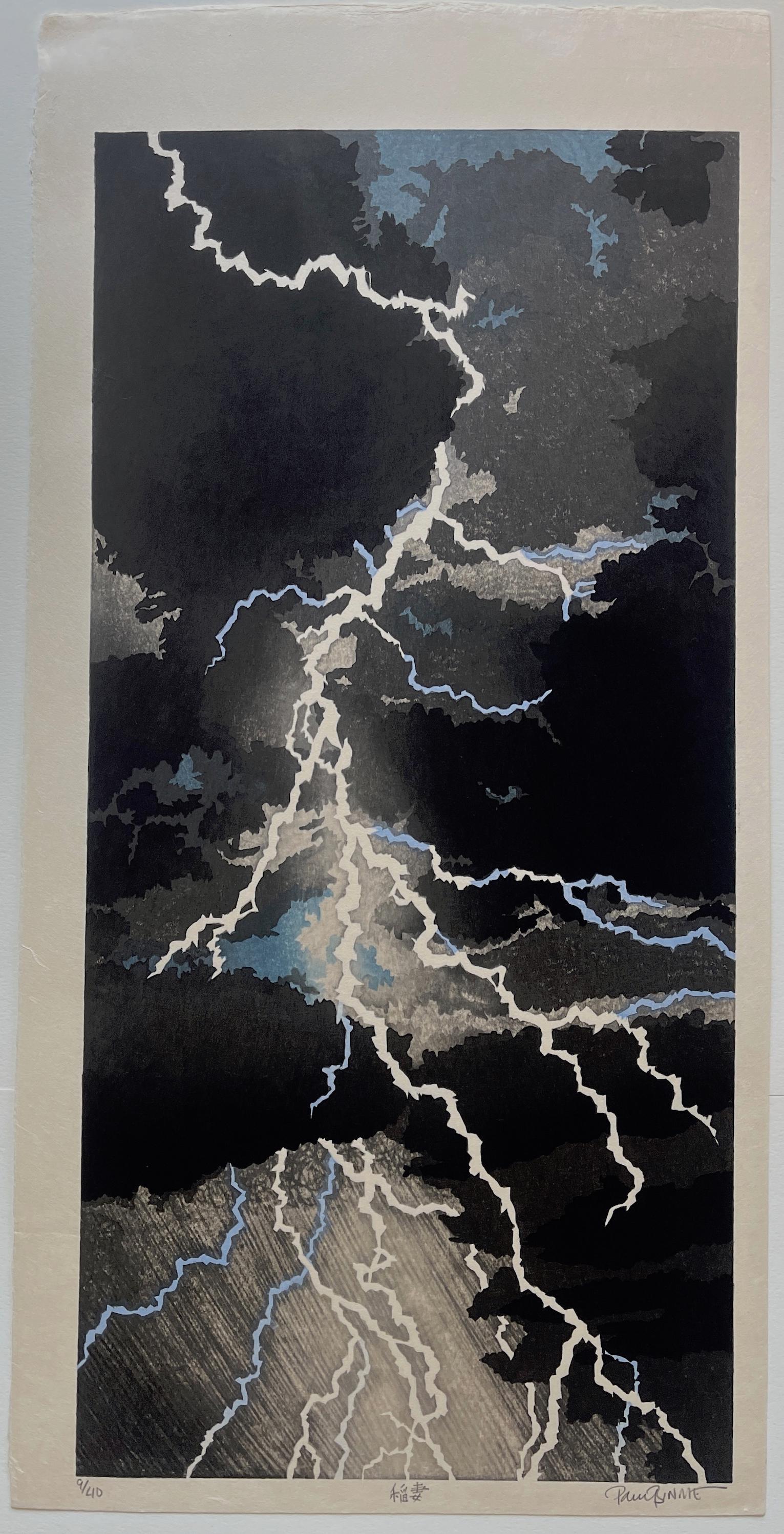 Paul Binnie - Lightning #9/40 2010 woodblock LARGE / RARE NR: Japanese Woodblock Print, 2010, 1st/only edition, self published by Binnie, signed, titled and numbered 9/40 in the lower margin. SIZE IN INCHES: 12.75 x 25.5 inches PROVENANCE: DK's Lifetime Private