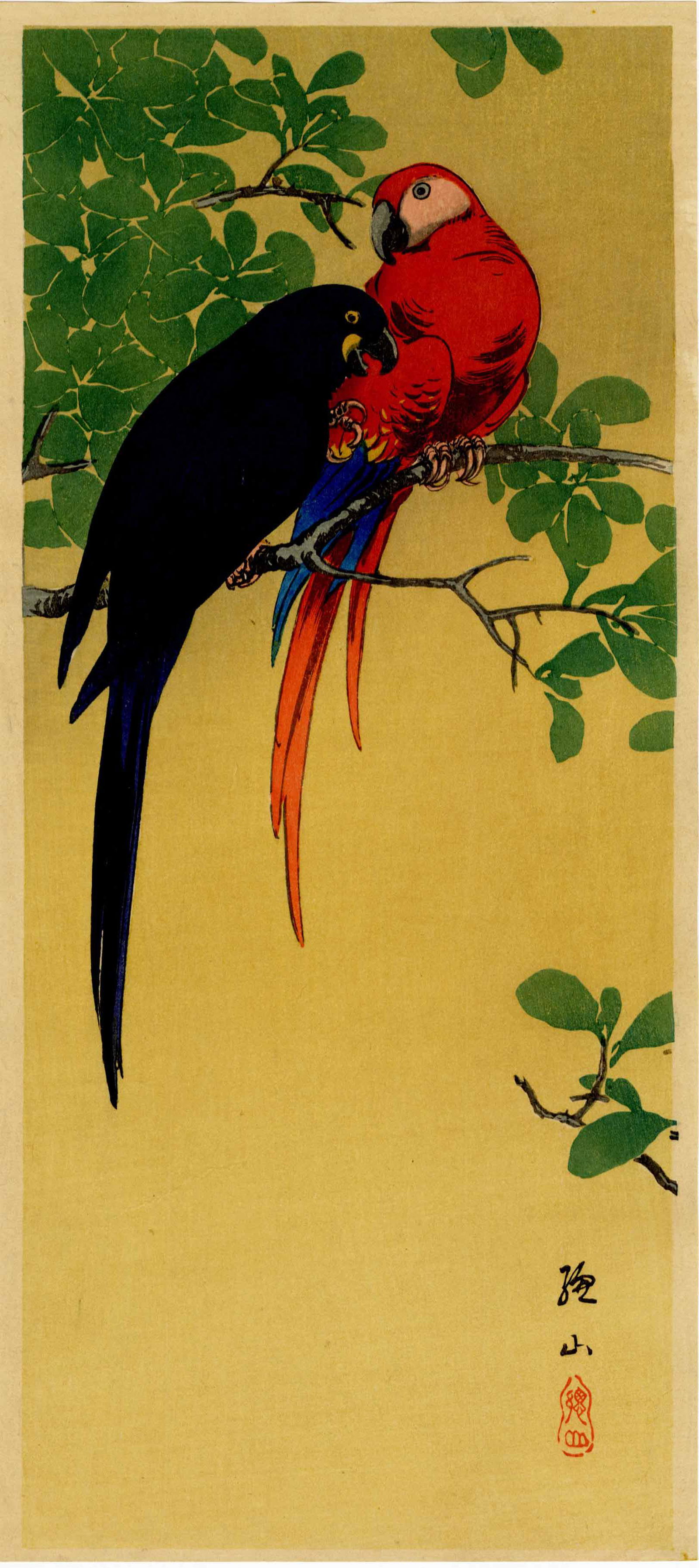 Sozan Ito: Macaws in a Tree 1925 Woodblock NR (1 of 2)