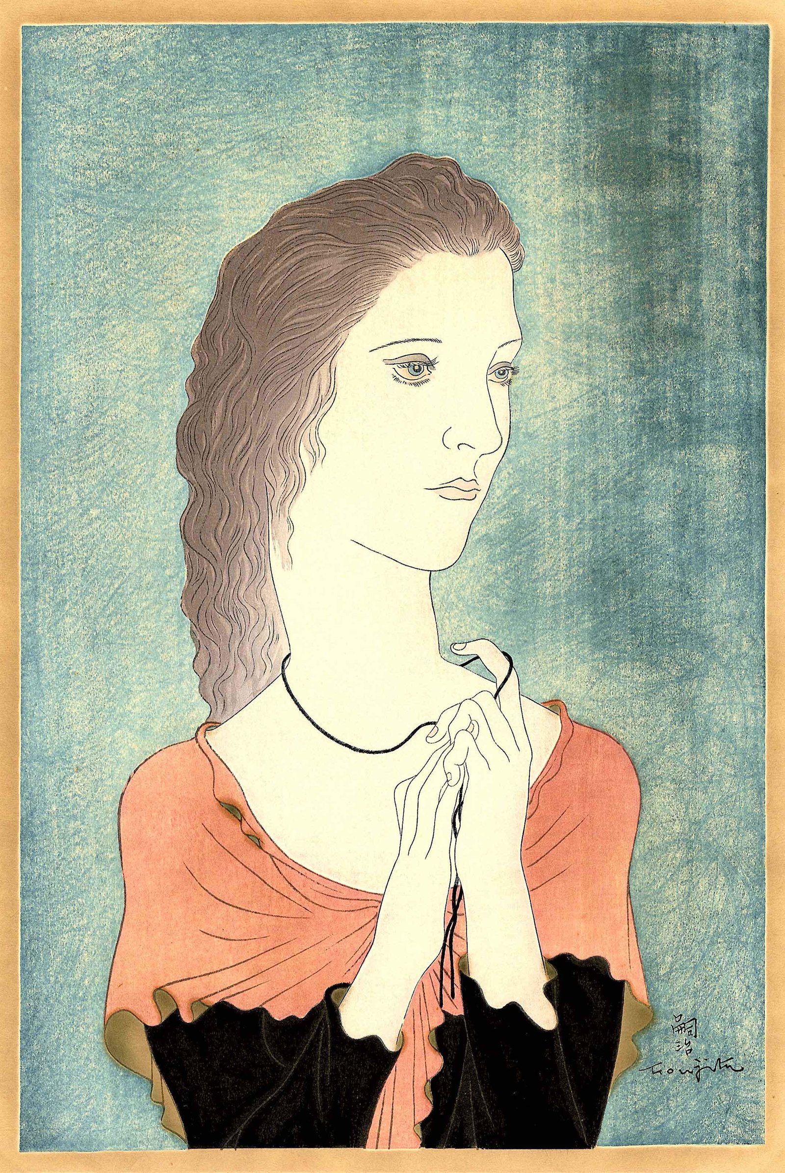 Tsuguharu (Leonard) Fujita: My Wife 1935 Woodblock: Japanese Woodblock, 1935, Published by Takamizawa SIZE IN INCHES: oban, 10.75 x 16 inches LEONARD TSUHUGARU FOUJITA (1886-1968) was a Japanese painter and artist. He is considered one of the most impo