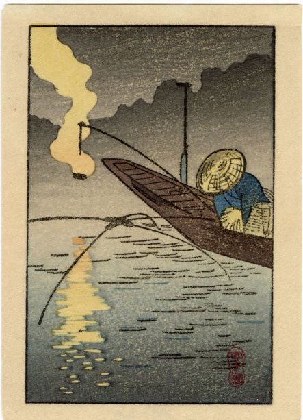 Shotei Takahashi: Fishing at Night 1920s Woodblock (1 of 2)