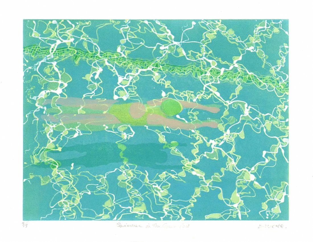 Drusilla Cole: Swimming in a Green Pool 2021 1st Ed. Woodblock (1 of 2)