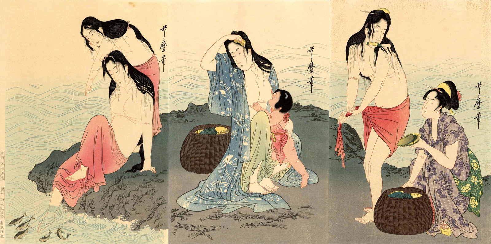 Kitagawa Utamaro: Awabi Divers Woodblock Triptych Woodblock NR (1 of 5)