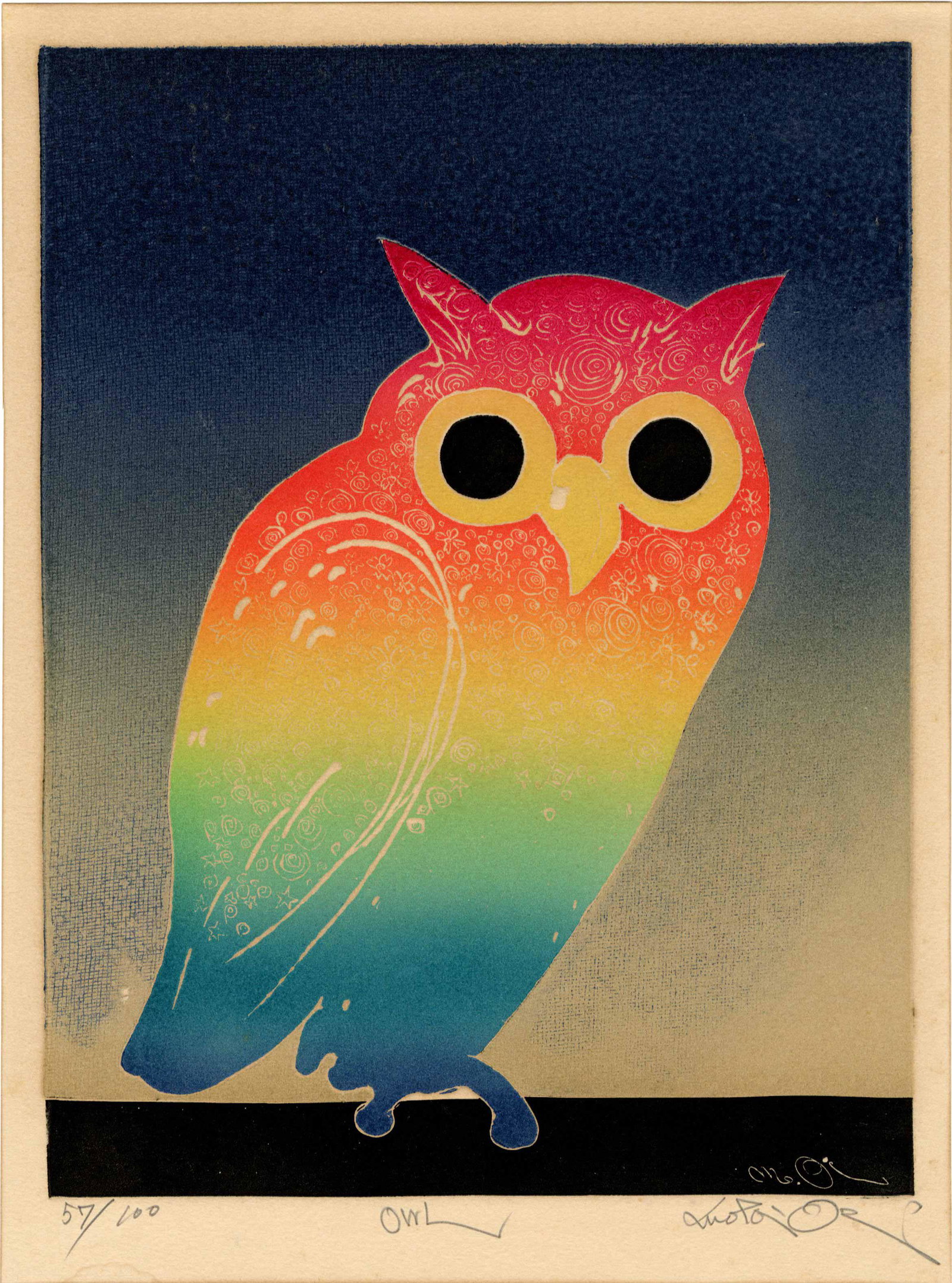 MotoI Oi: Owl 1st Ed. 1970 Color Etching NR (1 of 2)