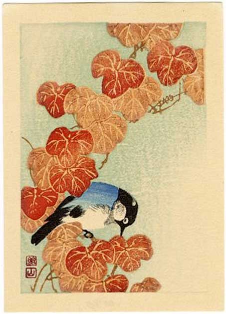 Sozan Ito: White-Eye in Fall 1920s Woodblock (1 of 2)