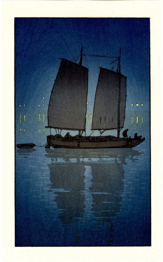 Hiroshi Yoshida: Sailboat Night Woodblock NR (1 of 2)