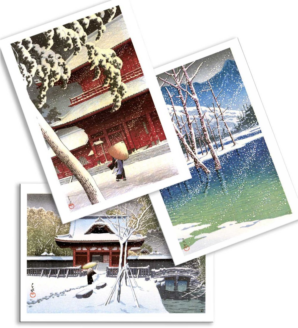 Hasui Greeting Cards - Zojoji/Taisho/Shiba 10/10/10 NR: Hasui Kawase Blank Greeting Cards , c.1995, Custom Printed (San Diego). SIZE IN INCHES: 5 x 7 (on folded 10 x 7 gloss heavy cardstock) COMMENTS: High quality lithographic reproduction of an ACTUAL "Pr
