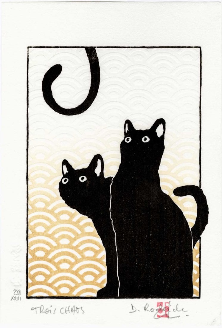 Dominique R.: Three Cats Woodblock (1 of 2)