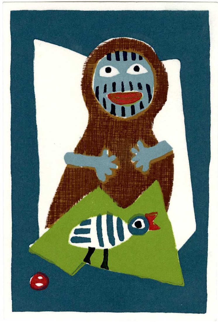 Azechi Umetaro: Mountain Woman With Bird Woodblock (1 of 2)