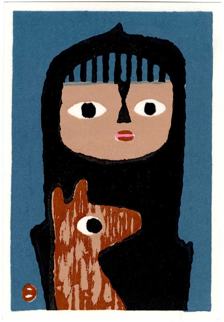 Azechi Umetaro: Mountain Boy With Dog Woodblock (1 of 2)