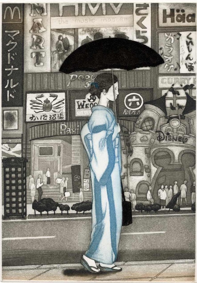 Emiko Aida: A Girl in Town - Tokyo Girl 2007 1st Ed. Aquatint NR (1 of 3)