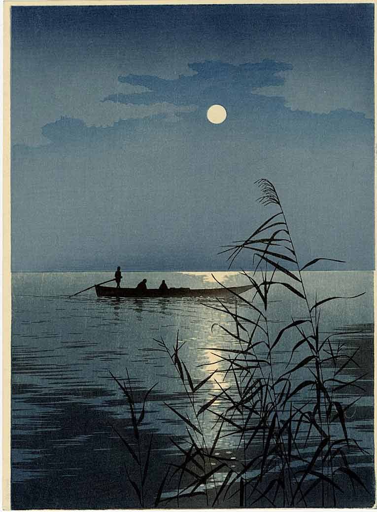 Koho Shoda: Moon & Reeds 1910s Muller Estate Woodblock (1 of 2)