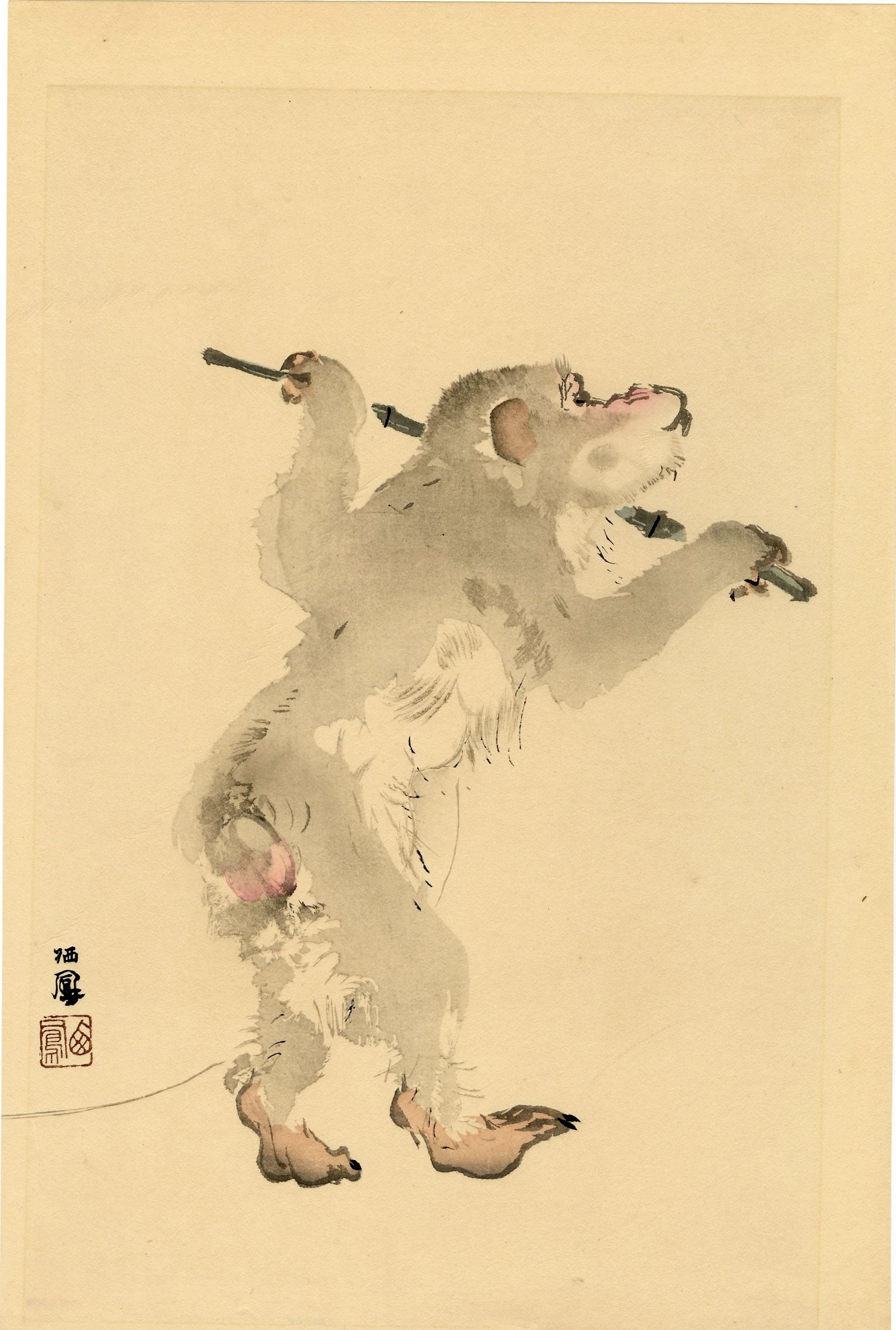 Seiho Takeuchi: Dancing Monkey Woodblock Print NR (1 of 2)