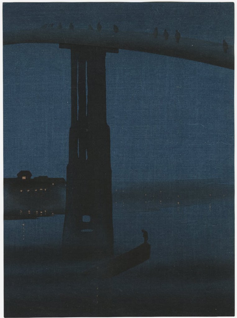 Eijiro Kobayashi: High Bridge by Night c.1930 Woodblock NR (1 of 2)