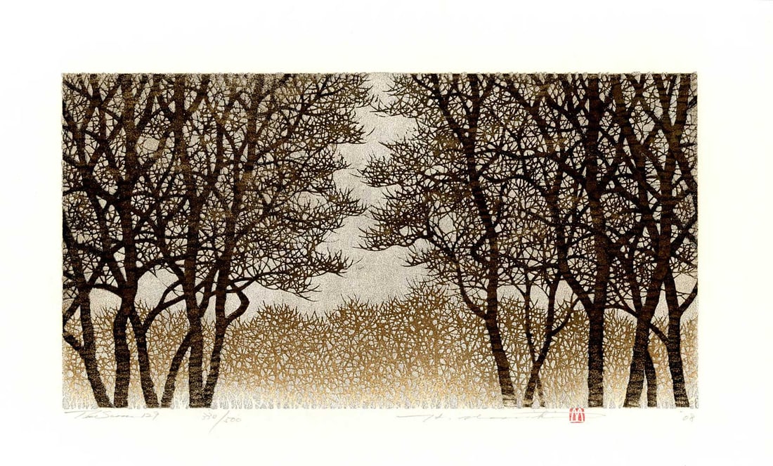 Namiki Hajime: Tree Scene 129 2008 1st Ed. Woodblock NR (1 of 2)