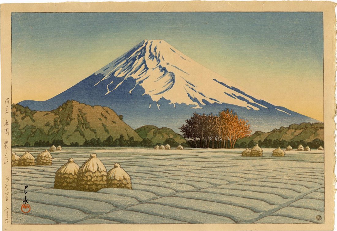 Kawase Hasui: Cold Morning at Nagaoka, Izu 1939 Woodblock 6mm (1 of 2)