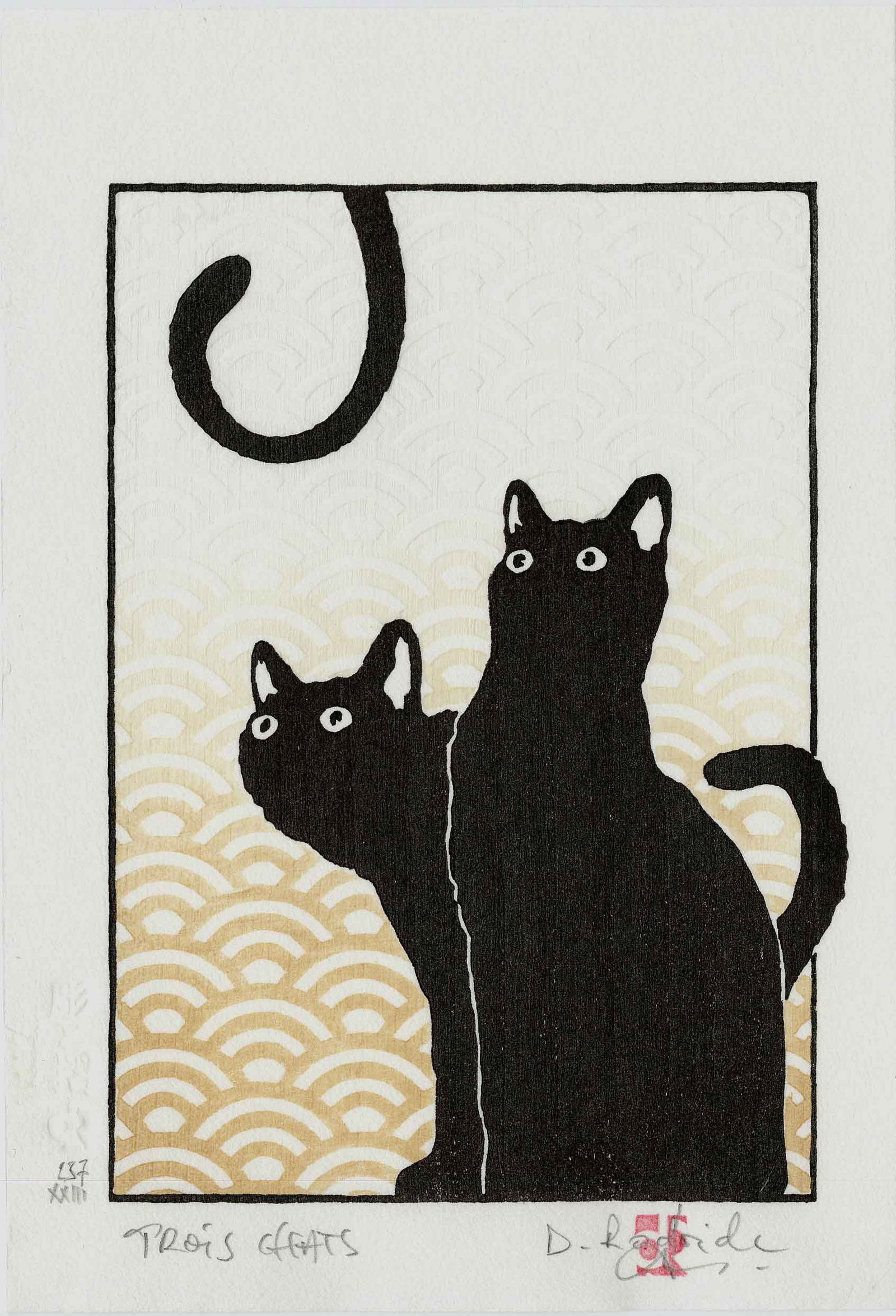 Dominique R.: Three Cats Woodblock (1 of 2)