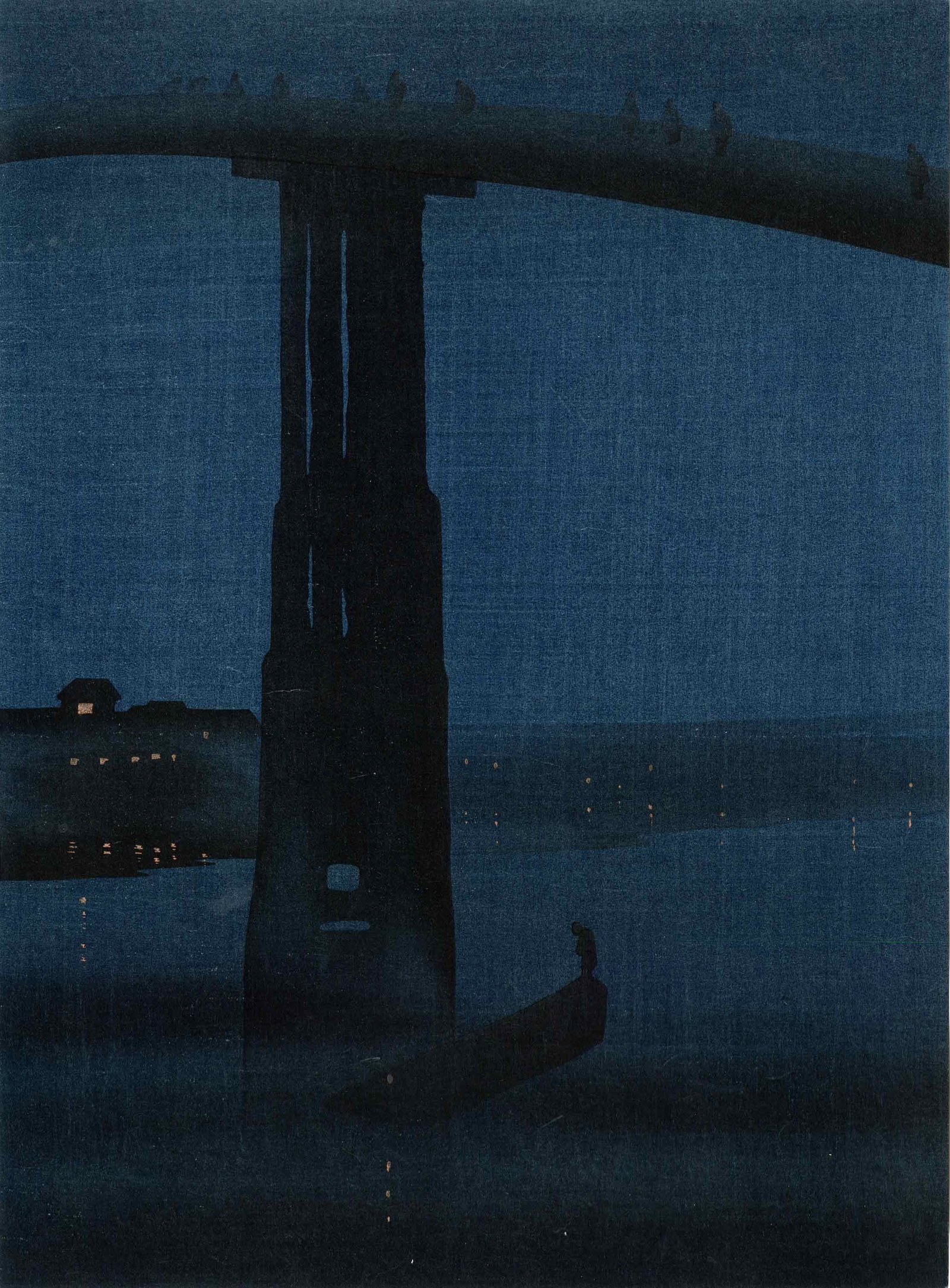 Eijiro Kobayashi: High Bridge by Night c.1930 Woodblock (1 of 2)