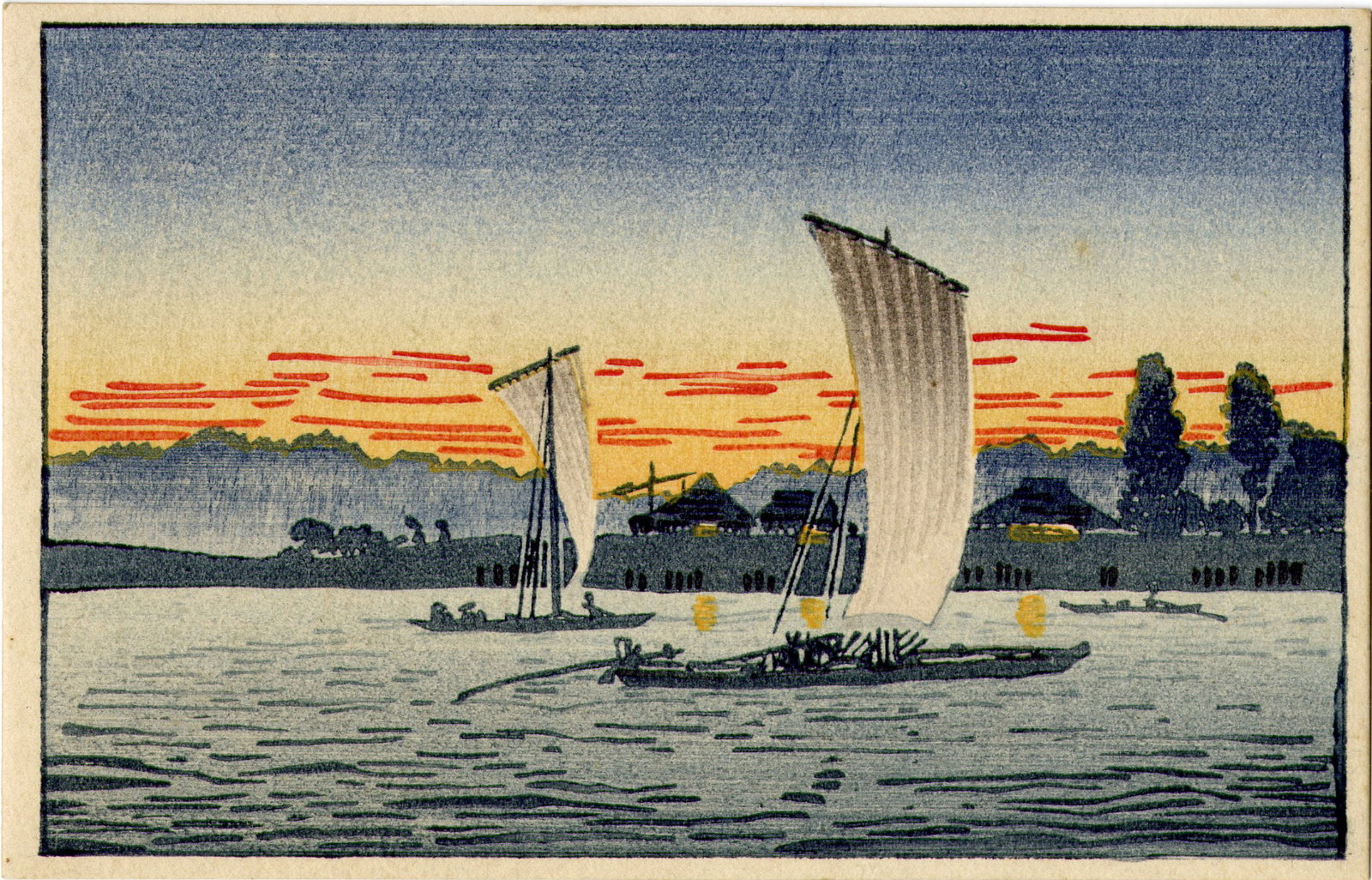 Shotei Takahashi: Homeward Bound Boats Woodblock NR (1 of 2)