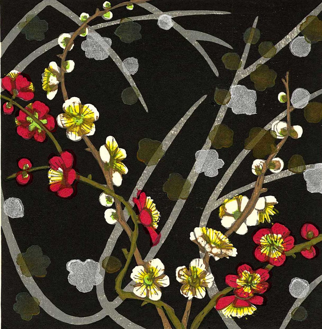 Junichiro Sekino: White & Red Jasmine 1st Ed 1974 Woodblock NR (1 of 3)