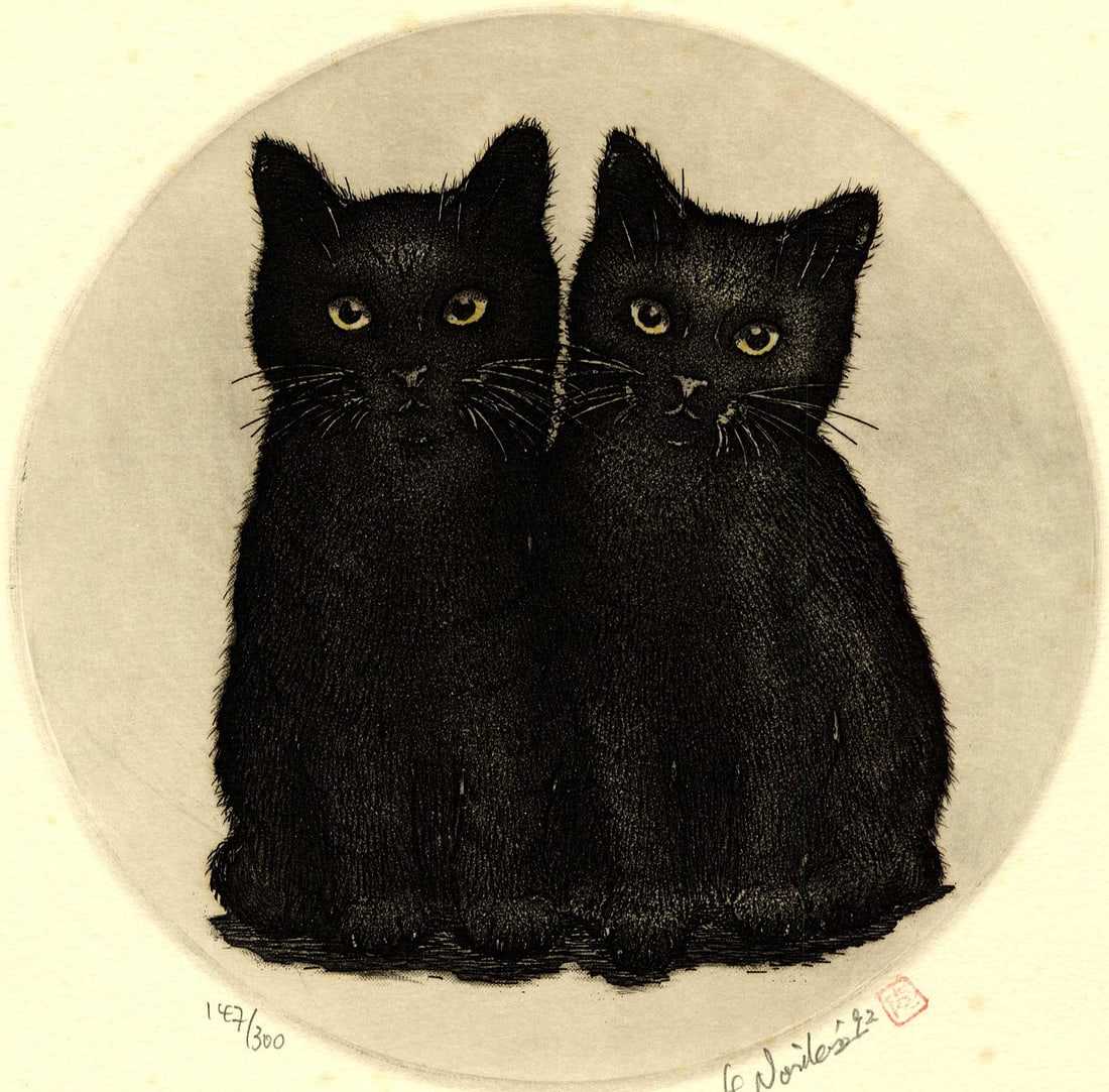 Norikane Hiroto: Two Black Cats 1992 1st Ed. Mezzotint NR (1 of 2)
