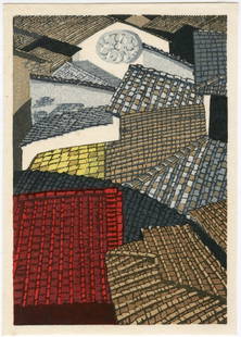 Sekino Junichiro - Roofs of Florence Woodblock NR: Japanese Woodblock Print, self carved and printed SIZE IN INCHES: 6.25 x 4.5 inches JUNICHIRO SEKINO (1914-1988) was born in Aomori city (northern Honshu). in his youth, Sekino was influenced by Munak