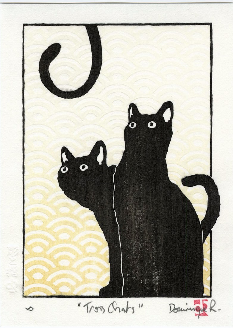 Dominique R.: Three Cats Woodblock (1 of 2)