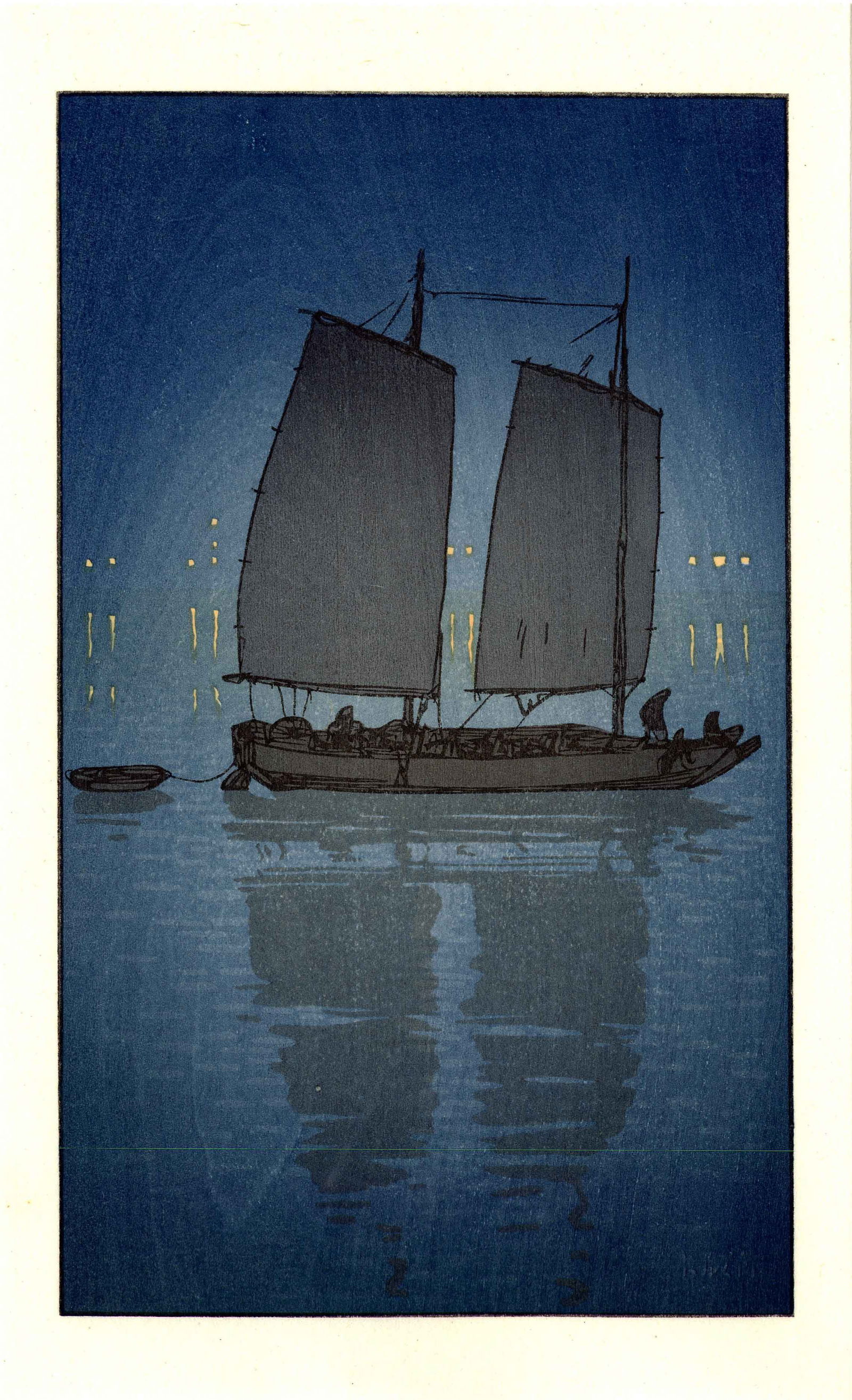Hiroshi Yoshida: Sailboat Night Woodblock NR (1 of 2)