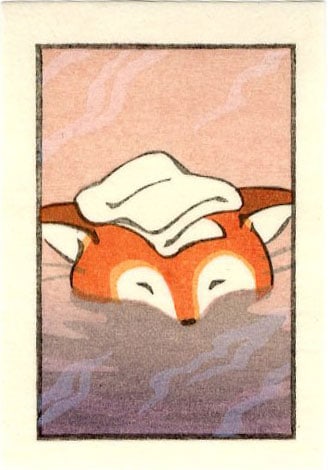 Jed Henry: Fox & Cat Hot Spring Woodblock (1 of 2)