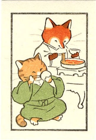 Jed Henry: Fox & Cat Noodles Woodblock (1 of 2)