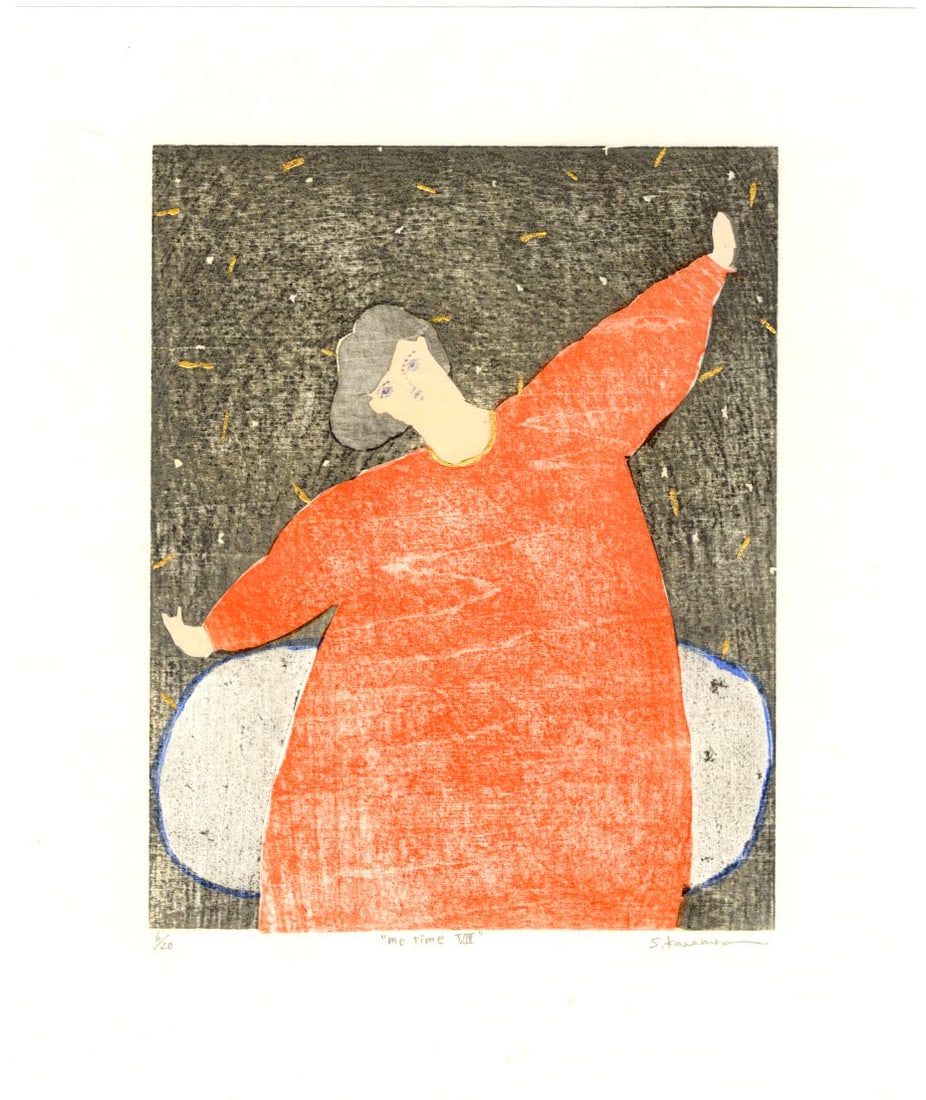 Sayaka Kawamura: Me Time VII 2020 1st Ed Woodblock NR: Japanese Woodblock Print, 2020, self-published, pencil signed, numbered 6/20, and titled in the bottom margin SIZE IN INCHES: shikishi, 10 x 10 inches paper size SAYAKA KAWAMURA (b. 1993) graduated wi
