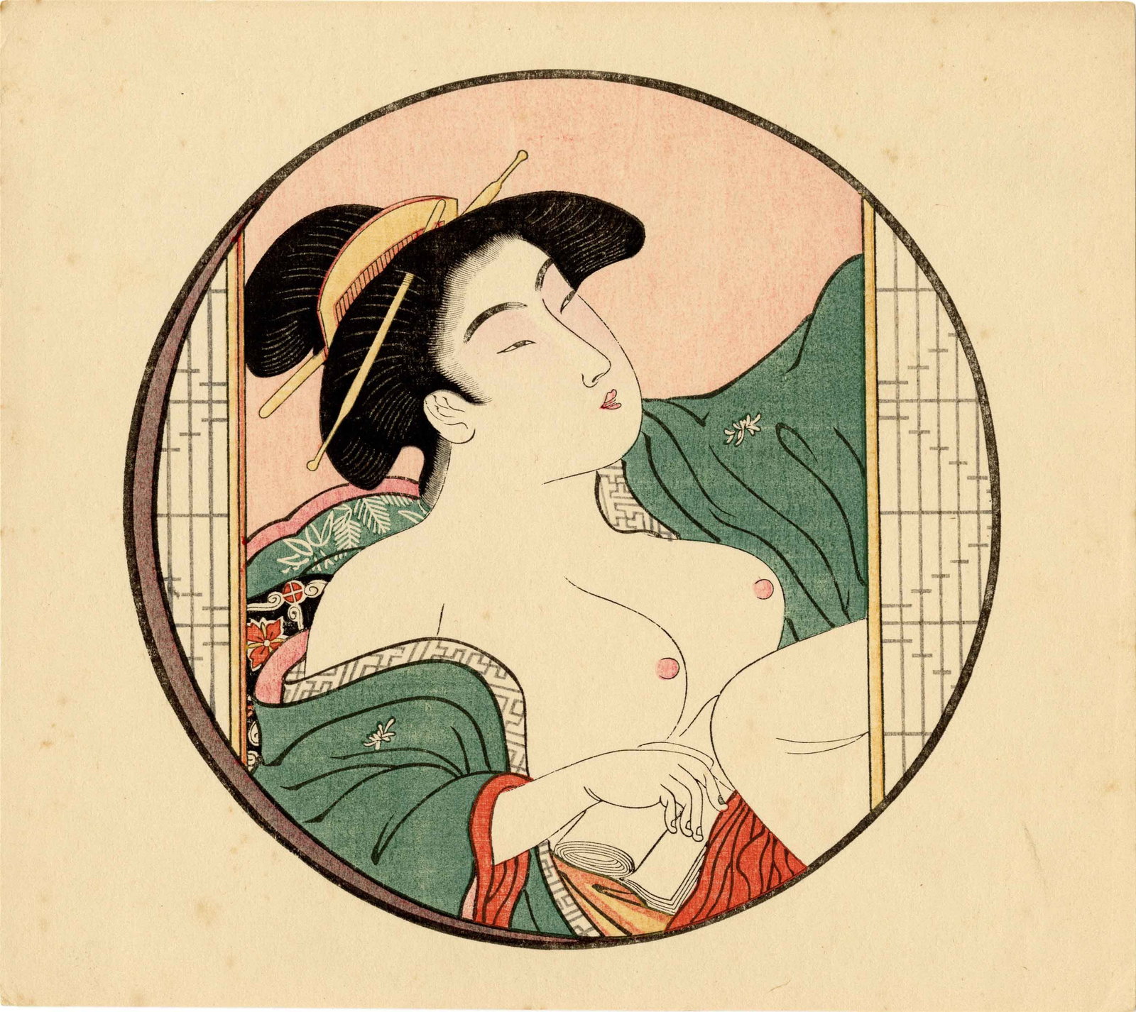 Utamaro Kitagawa: Shunga Woodblock 6 NR: Japanese Woodblock Print, SIZE IN INCHES: 4.5 x 7.5 inches COMMENTS: