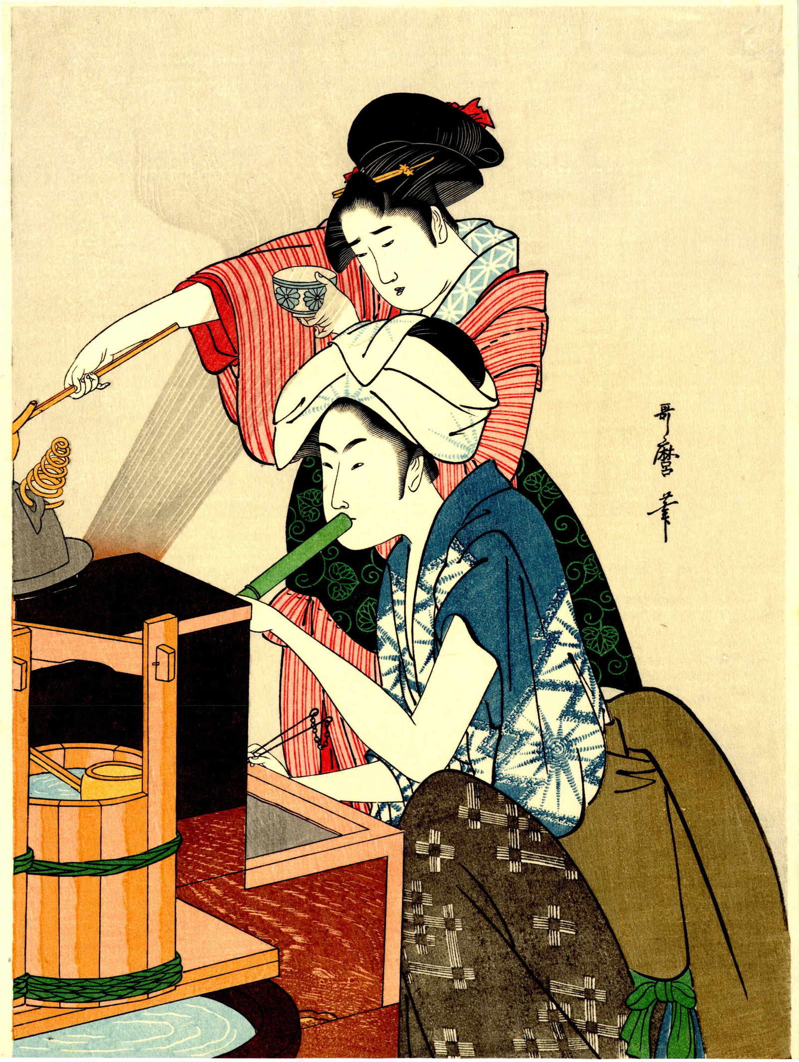 Utamaro Kitagawa: Kitchen Scene Woodblock (1 of 2)