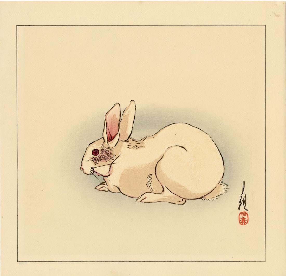 Ogata Gekko: White Rabbit c1920 woodblock MULLER Est (1 of 2)