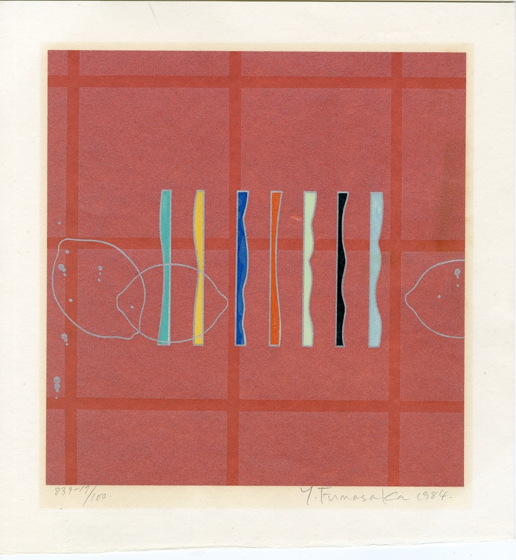Funasaka Yoshisuke - Composition 839 1984 Woodblock (1 of 2)