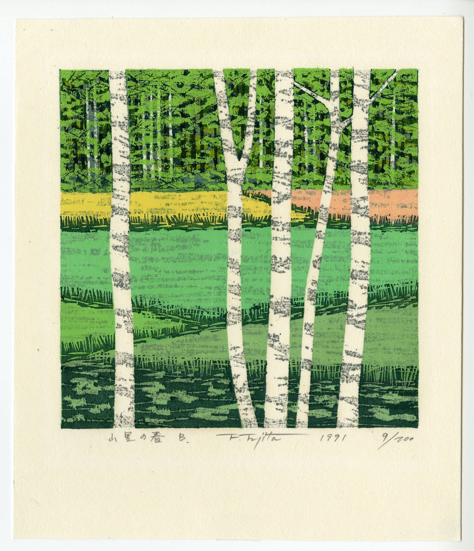 Fujita Fumio - Mountain Spring B 1991 1st Ed Woodblock NR (1 of 2)