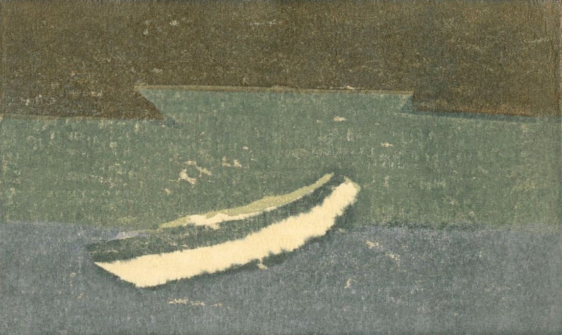 Hideo Hagiwara: Sea Shore 1963 1st Ed Woodblock NR: Japanese Woodblock Print, 1965, 1st Edition, pencil signed, dated, titled and numbered 7/30 SIZE IN INCHES: 7 x 5 inches HIDEO HAGIWARA (1913-2007) was a Japanese artist who worked mainly with woodblo