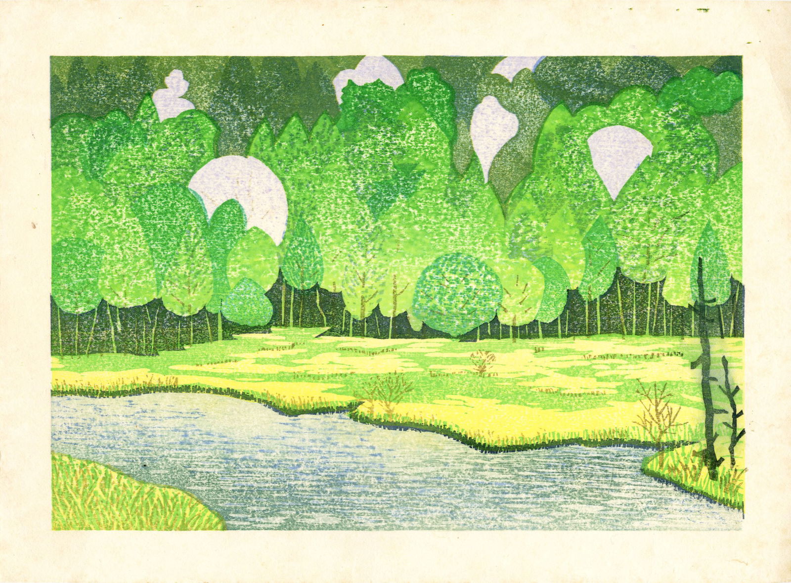 Asahara Sanae: Forest River Landscape Woodblock NR (1 of 2)