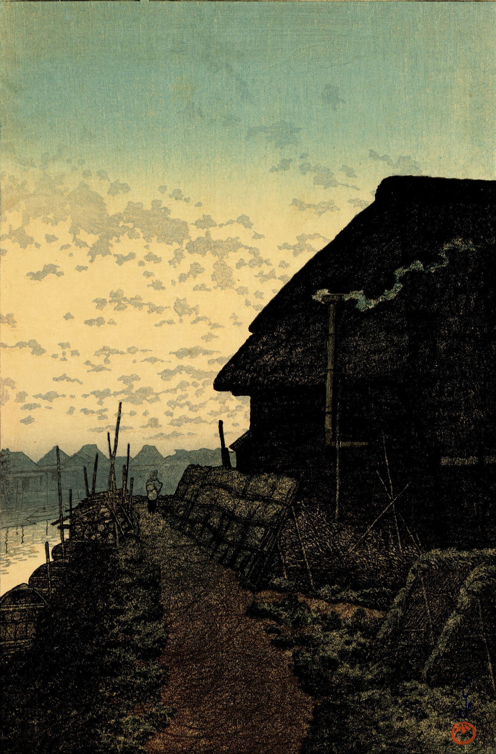 Kawase Hasui: Sunset at Morigasaki 1932 1st Ed  Woodblock NR (1 of 3)
