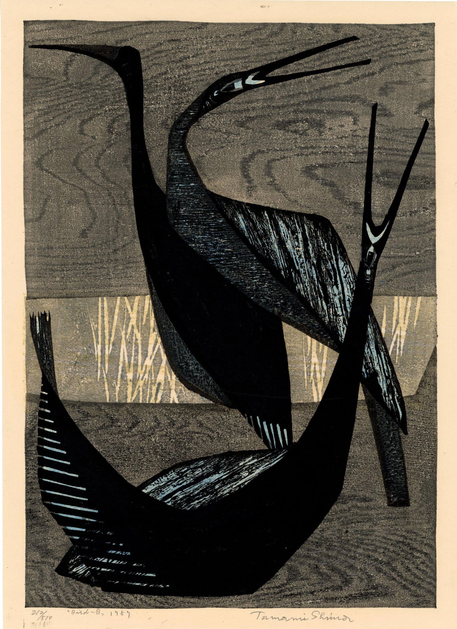 Shima Tamami: Bird-B 1959 1st Ed Woodblock (1 of 2)