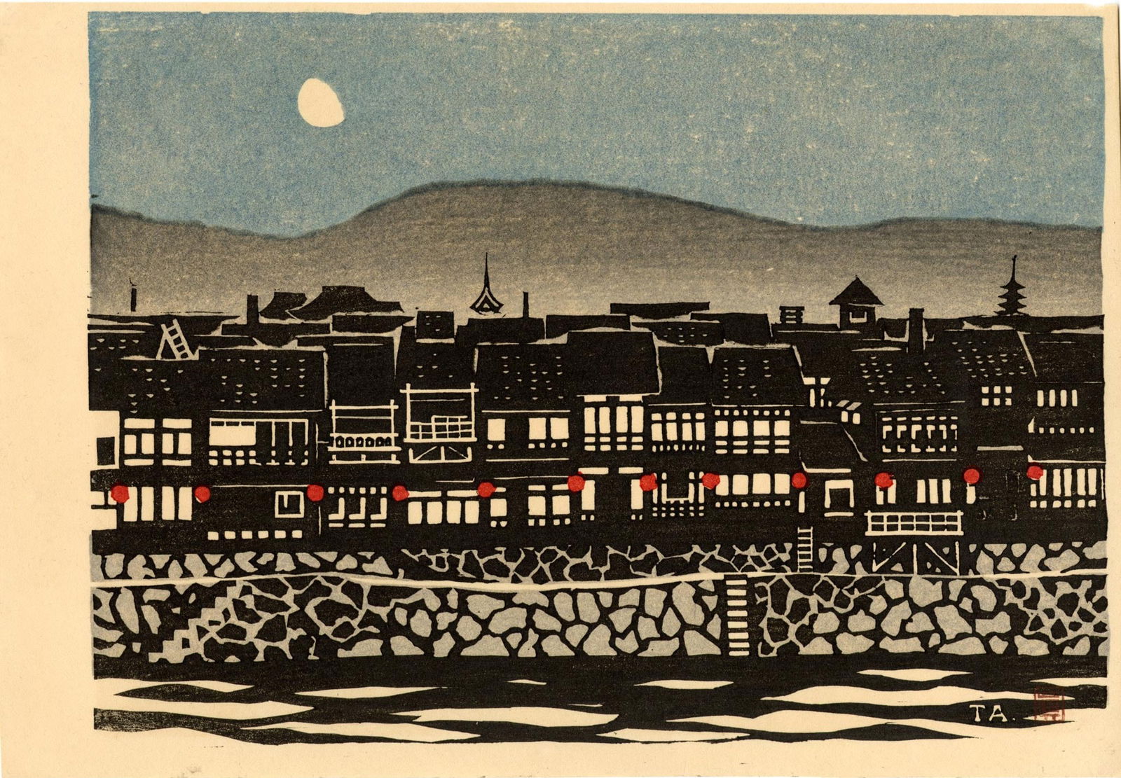 Tadasi Nakamura: Kano River at Night Woodblock (1 of 2)