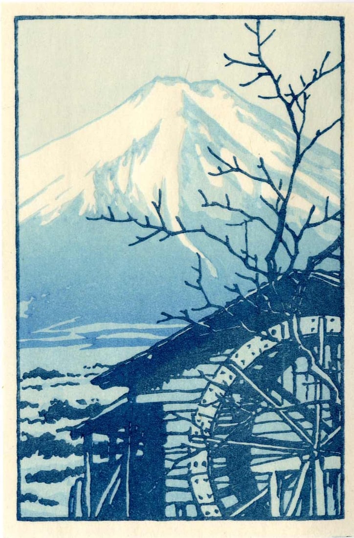 Hasui Kawase (after): Mt Fuji in Winter Woodblock NR: Japanese Woodblock Print, from recarved woodblocks SIZE IN INCHES: 4 x 1