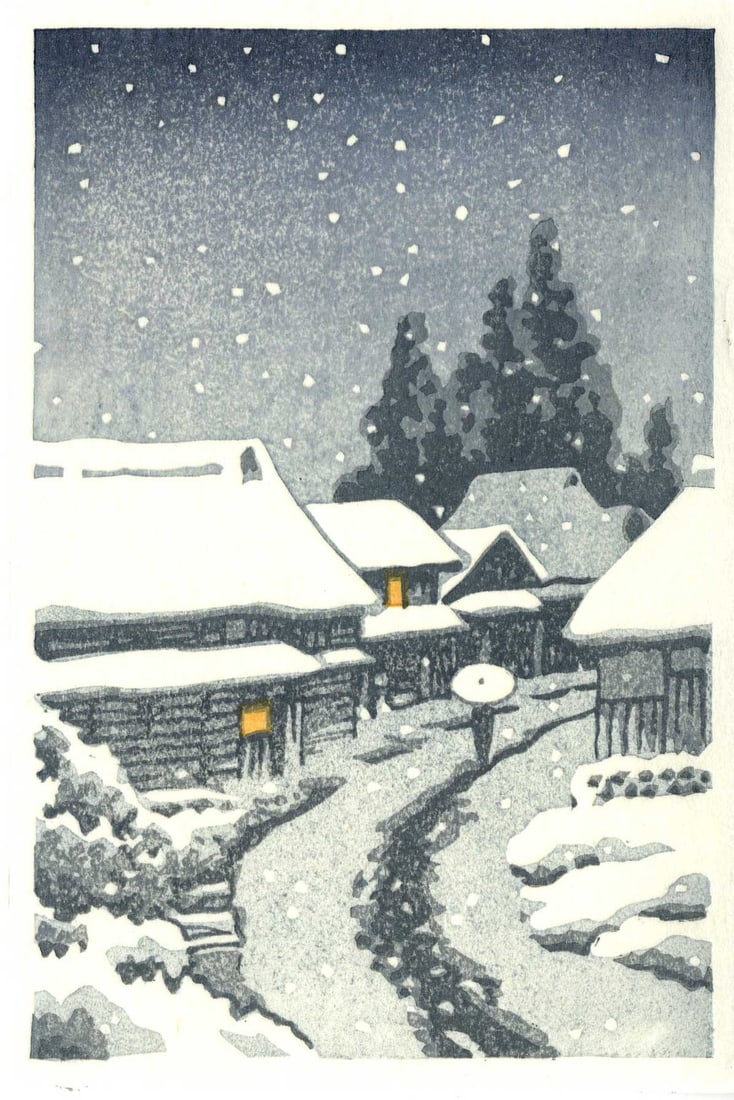 Hasui Kawase (after): Snowy Village Woodblock NR (1 of 2)