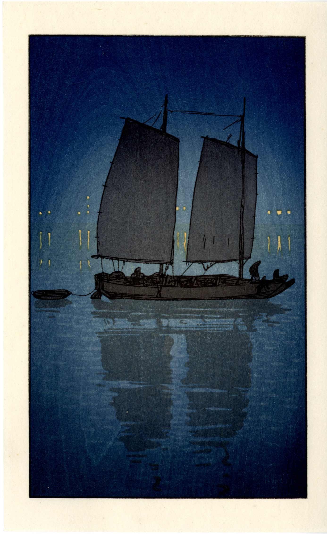 Hiroshi Yoshida: Sailboat Night Woodblock NR (1 of 2)