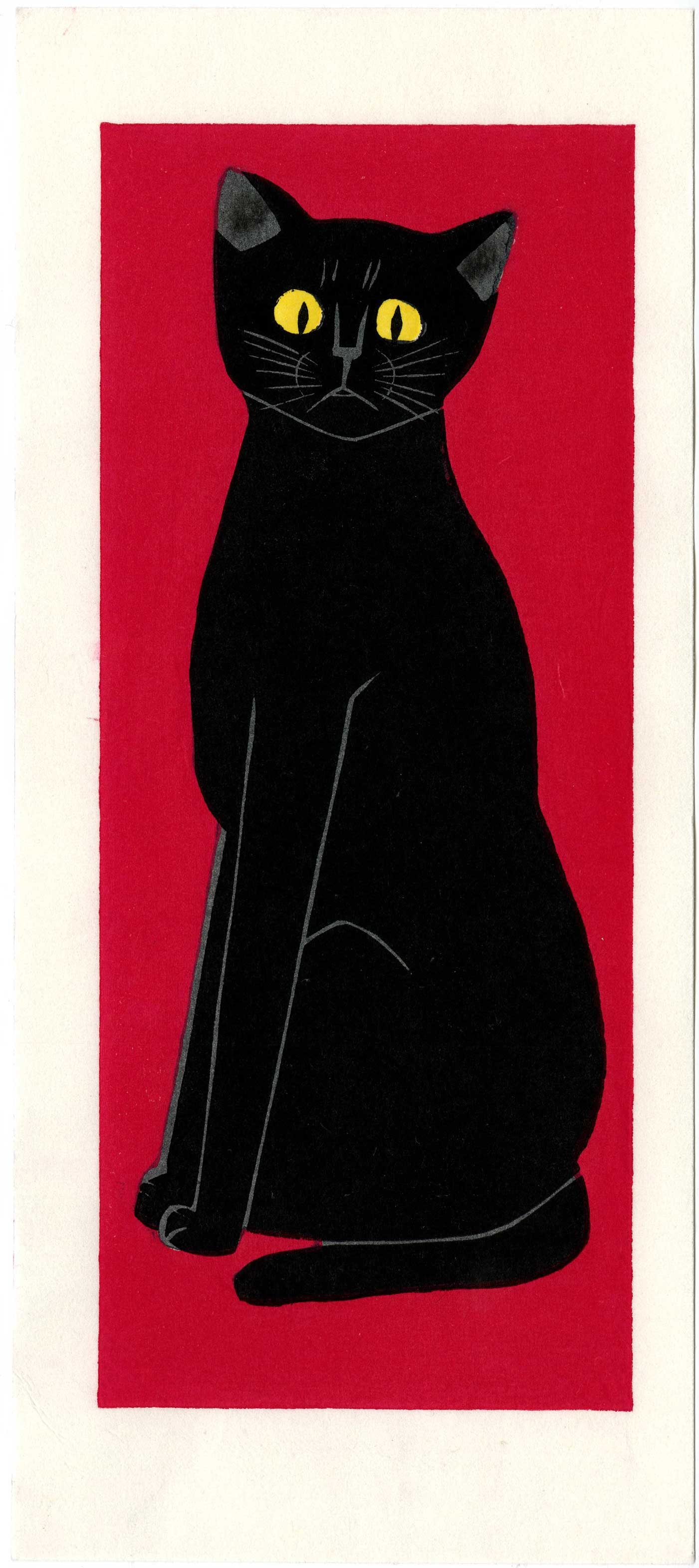 Tadashige Nishida: Young Black Cat Woodblock NR: Japanese Woodblock Print, 2020, published by Nishida Tadashige SIZE IN INCHES: 4.5 x 10 inches TADASHIGE NISHIDA was born in 1942, in Kagoshima Prefecture in Japan. After graduating from The Universit
