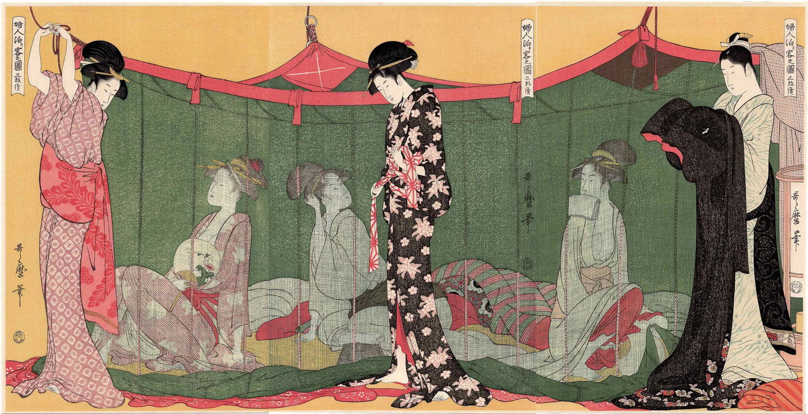 Utamaro Kitagawa: Slumber Party Triptych Woodblock (1 of 5)
