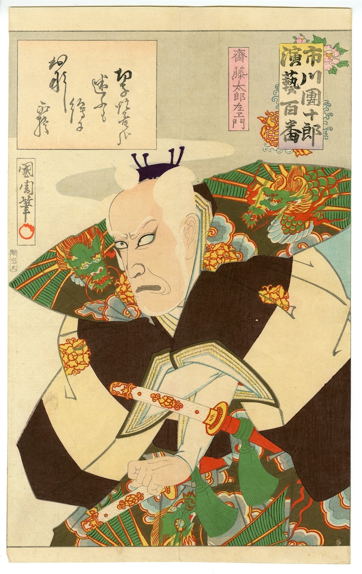 Toyohara Kunichika - Saitou Tarozaemon, 1893 Woodblock NR (1 of 2)