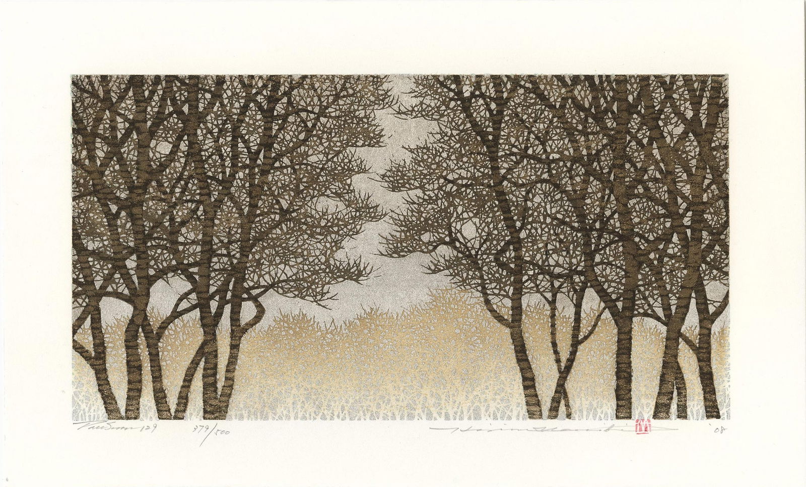 Namiki Hajime: Tree Scene 129 2008 1st Ed Woodblock NR (1 of 2)