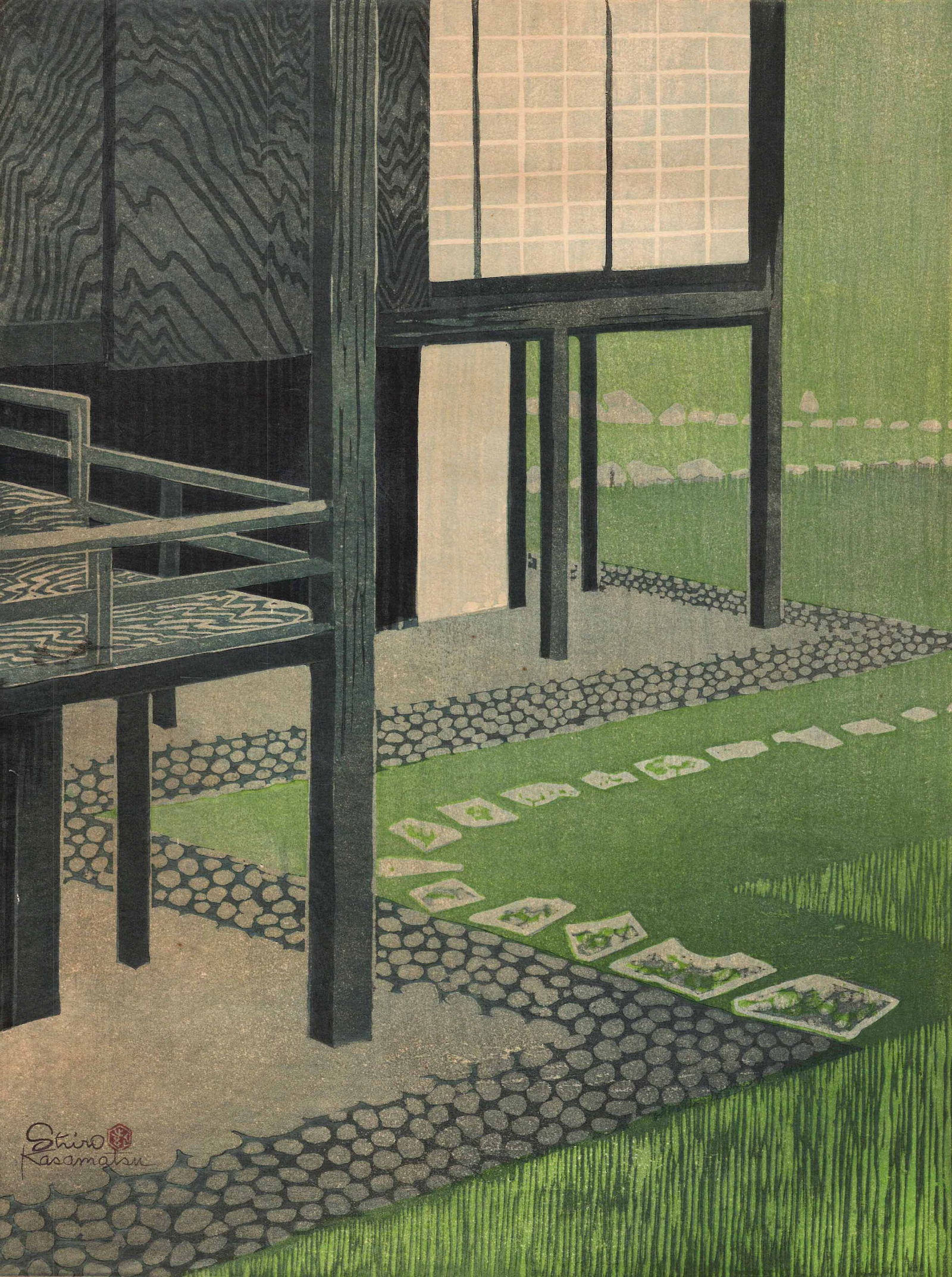 Kasamatsu Shiro: Rain at Katsura 1962 1st Ed Woodblock XL RARE (1 of 3)