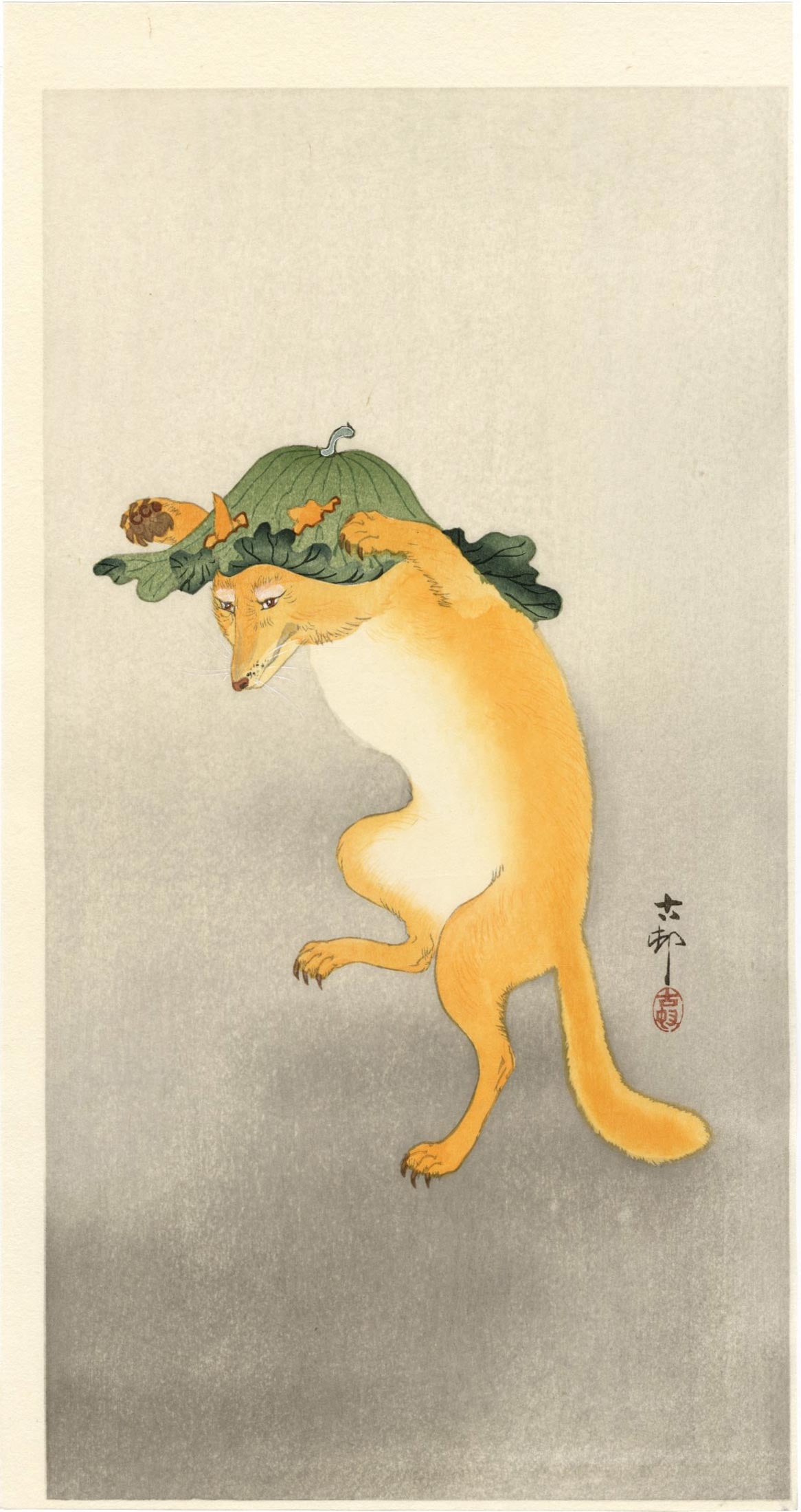 Koson Ohara: Dancing Fox Woodblock NR (1 of 2)
