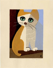 Tomoo Inagaki: Cat with Blue Eyes 1970s Woodblock